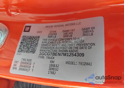 2021 Chevrolet Colorado 4Wd Short Box Wt from USA, damaged, VIN 1GCGTBEN7M1254309